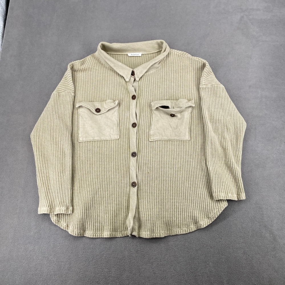 Bucketlist Waffle Knit Button Down Shacket Tan Beige Medium 71504